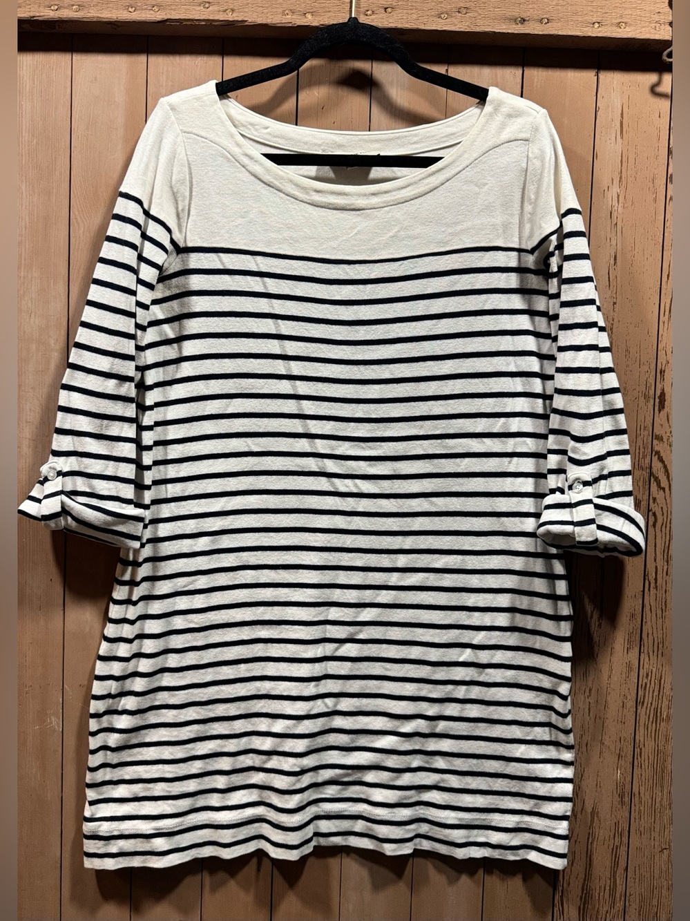 Jones New York White and Black Striped Boatneck Tunic